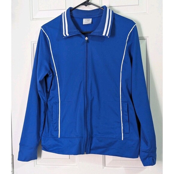 DANSKIN Soft Track Jacket Womens Large Blue White Full Zip Workout Athleisure - Picture 1 of 10